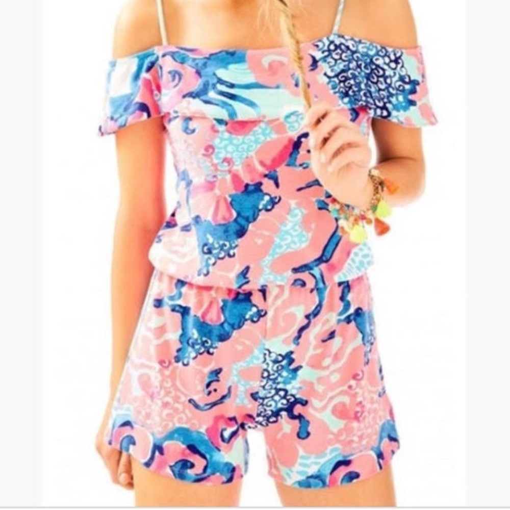 Lilly Pulitzer Klea Romper Coral Reef So Jelly- GUC. SZ XL